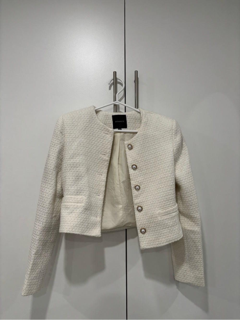Dynamite Cream Tweed Cropped Blazer